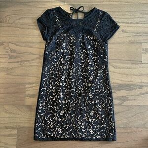 LOFT Petite Black Lace Shift Dress - Size 0P